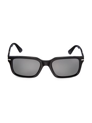 Men's 53MM Polarized Wayfarer Sunglasses - Black - Black