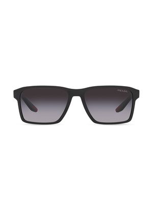 Men's 58MM Rectangular Sunglasses - Black - Black