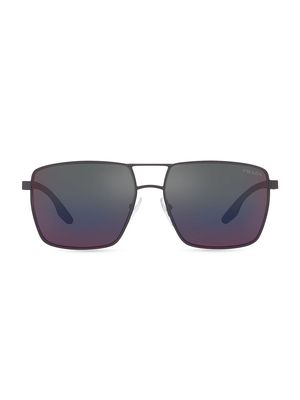 Men's 59MM Metal Sunglasses - Blue Rubber - Blue Rubber