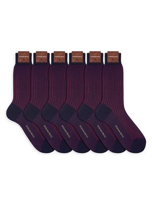 Men's 6-Pack Cotton Socks - Red Stripes - Size Medium - Red Stripes - Size Medium