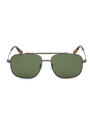 Men's 60MM Navigator Sunglasses - Shiny Gunmetal Green - Shiny Gunmetal Green