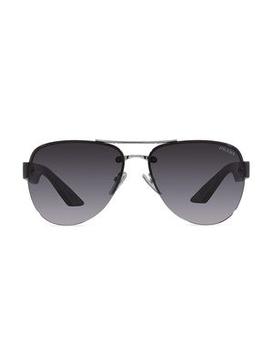 Men's 64MM Aviator Polarized Sunglasses - Silver - Silver