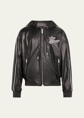 Men's 90s Leather Mesh Logo Zip Jacket