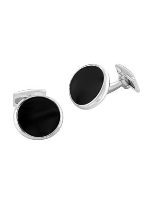 Men's 925 Sterling Silver & Black Agate Cufflinks - Black Silver