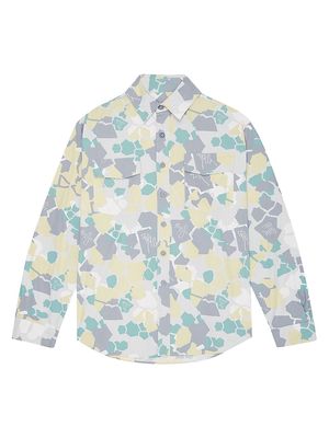 Men's Abstract Print Woven Cotton Shirt - Yellow Camo - Size Small - Yellow Camo - Size Small