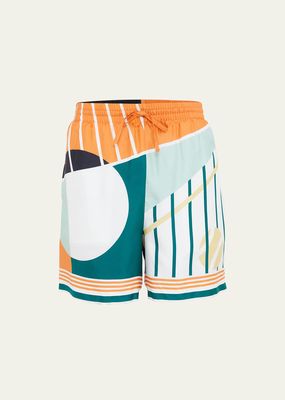 Men's Abstract Tennis-Print Silk Shorts
