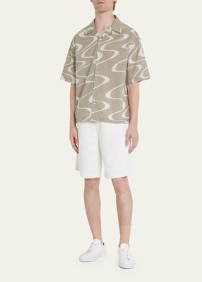 Men's Abstract Wave-Print Camp Shirt