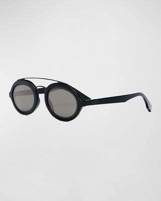 Men's Acetate Double-Bridge Oval Sunglasses