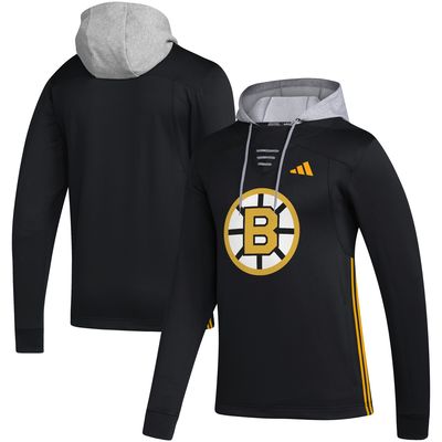 Men's adidas Black Boston Bruins Refresh Skate Lace AEROREADY Pullover Hoodie