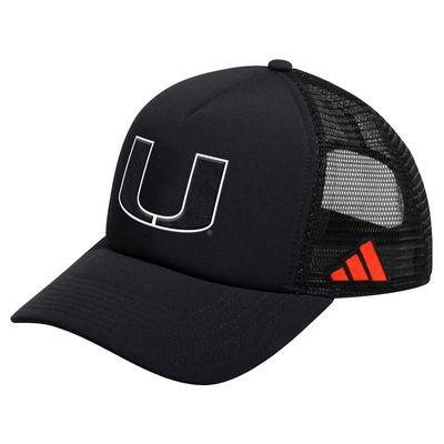 Men's adidas Black Miami Hurricanes Ghost Stories Trucker Adjustable Hat