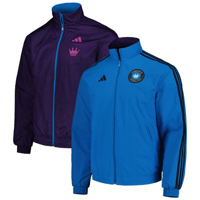 Men's adidas Blue/Purple Charlotte FC 2023 On-Field Anthem Full-Zip Reversible Team Jacket