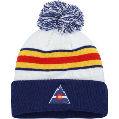 Men's adidas Navy Colorado Avalanche Team Classics Striped Cuffed Knit Hat with Pom