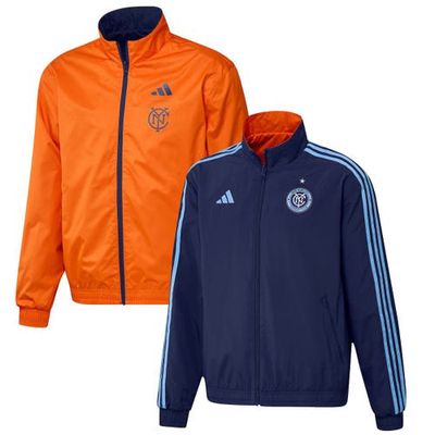 Men's adidas Navy/Orange New York City FC 2023 On-Field Anthem Full-Zip Reversible Team Jacket