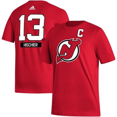 Men's adidas Nico Hischier Red New Jersey Devils Fresh Name & Number T-Shirt