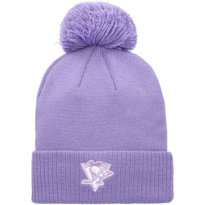 Men's adidas Purple Pittsburgh Penguins 2021 Hockey Fights Cancer Cuffed Knit Hat with Pom