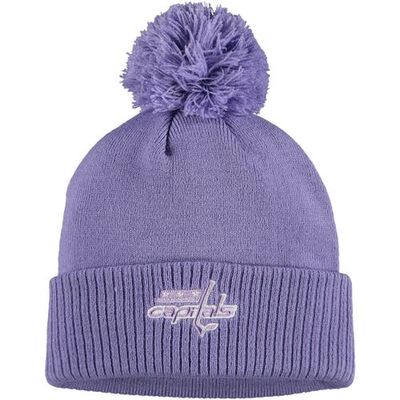 Men's adidas Purple Washington Capitals 2021 Hockey Fights Cancer Cuffed Knit Hat with Pom