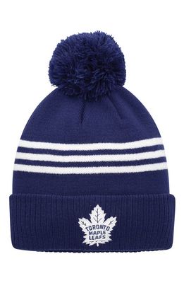 Men's adidas Royal Toronto Maple Leafs Locker Room Three Stripe Cuffed Knit Hat with Pom in Navy