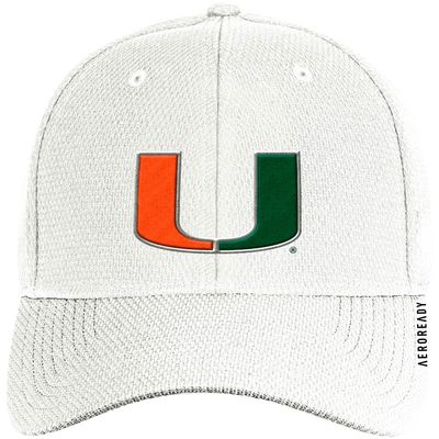 Men's adidas White Miami Hurricanes 2021 Sideline Coaches AEROREADY Flex Hat
