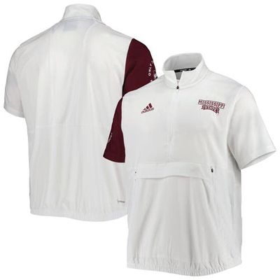 Men's adidas White Mississippi State Bulldogs M STM AEROREADY Half-Zip Jacket