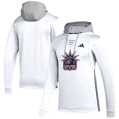 Men's adidas White New York Rangers Refresh Skate Lace AEROREADY Pullover Hoodie
