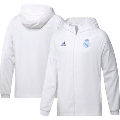 Men's adidas White Real Madrid Graphic Raglan Full-Zip Windbreaker Jacket