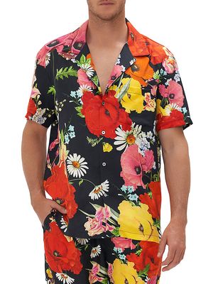 Men's Adieu Yesterday Floral Silk Shirt - Adieu Yest - Size Small - Adieu Yest - Size Small