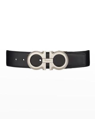 Men's Adjustable Gancini Leather Belt, 35mm