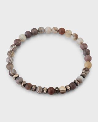 Men's Agate and Burnished Silver Beaded Bracelet