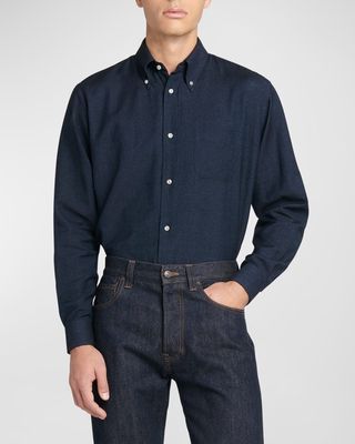 Men's Agui Cashmere-Cotton Denim Sport Shirt