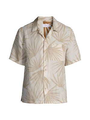 Men's Air Linen Printed Camp Shirt - Sand White - Size Small - Sand White - Size Small