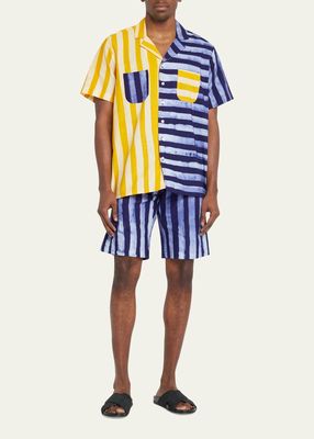 Men's Alek Batik Colorblock Striped Camp Shirt