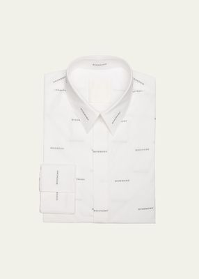 Men's Allover Embroidered Logo Dress Shirt