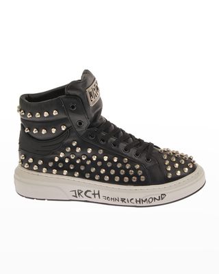 Men's Allover Studded Leather High-Top Sneakers