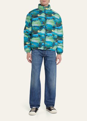 Men's Allover Wave-Print Puffer Jacket