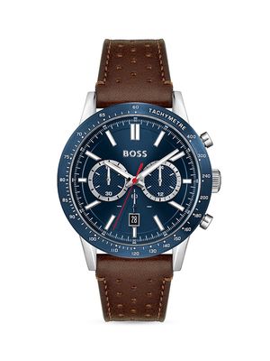 Men's Allure Leather Strap Watch - Blue - Blue