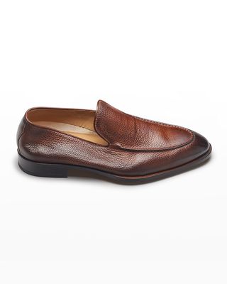 Men's Almond-Toe Burnished Leather Loafers