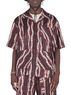 Men's Aloha Shirt - Brown Ecru Roketsu - Size Small - Brown Ecru Roketsu - Size Small
