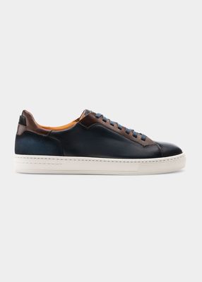 Men's Amadeo Burnished Leather Low-Top Sneakers