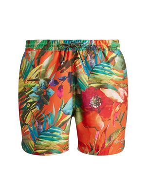 Men's Amalfi Drawstring Swim Shorts - Orange Multi - Size Large - Orange Multi - Size Large