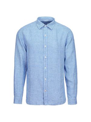 Men's Amalfi Gingham Linen Shirt - Ensign Blue - Size Small - Ensign Blue - Size Small