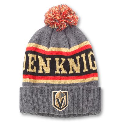 Men's American Needle Charcoal/Black Vegas Golden Knights Pillow Line Cuffed Knit Hat with Pom