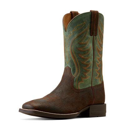Men's Amos Cowboy Boots in Rockweed Brown Surf Green Leather