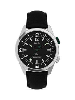 Men's Analog 41MM Leather Watch - Black - Black
