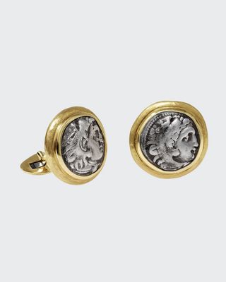 Men's Ancient Alexander The Great Coin 18K Gold Cufflinks