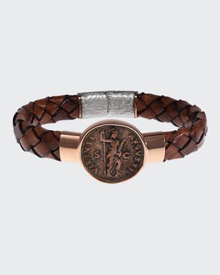 Men's Ancient Virtus Coin Braided Leather Bracelet