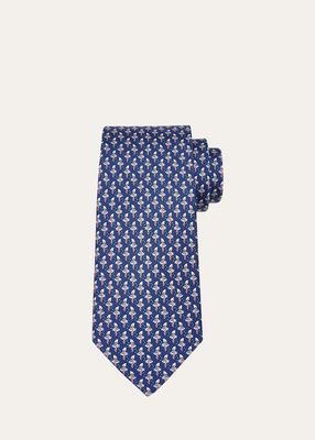 Men's Animali Silk Fish-Print Tie