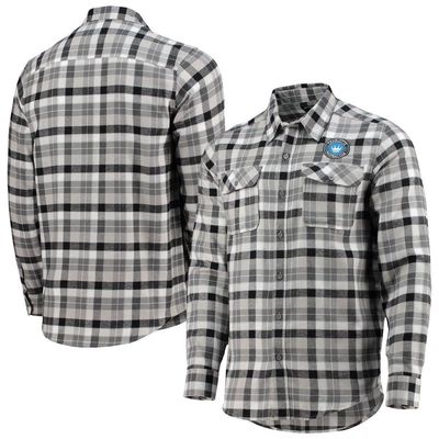 Men's Antigua Black/Gray Charlotte FC Ease Flannel Long Sleeve Button-Up Shirt