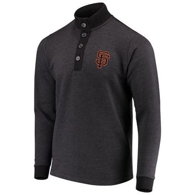 Men's Antigua Black San Francisco Giants Pivotal Button Pullover Sweatshirt