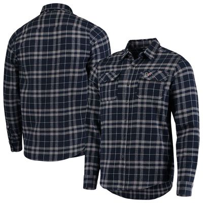 Men's Antigua Navy/Gray Houston Texans Stance Flannel Button-Up Long Sleeve Shirt