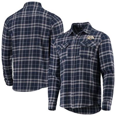 Men's Antigua Navy/Gray Nashville Predators Stance Plaid Button-Up Long Sleeve Shirt